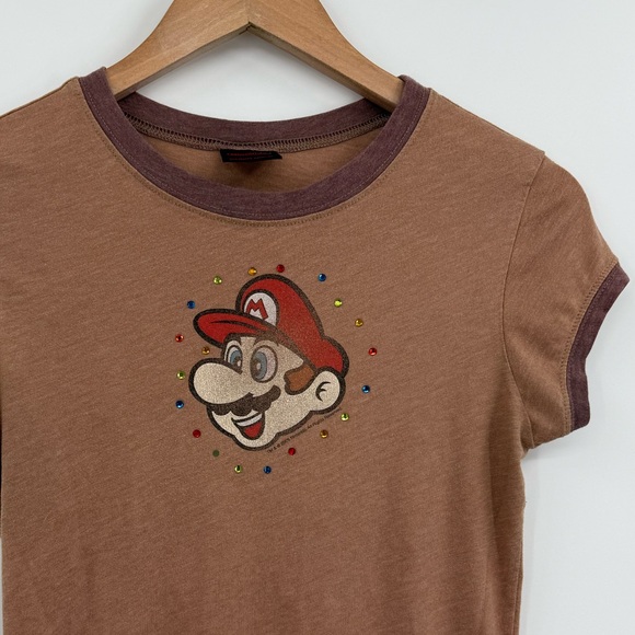 Nintendo Mario Graphic Rhinestone Ringer Tee in Brown | XS/S - Picture 3 of 6